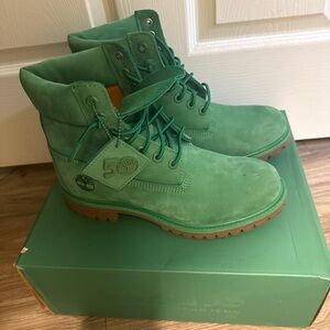 Timberland Teal Boots with Yellow Accents